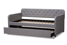 Load image into Gallery viewer, Baxton Studio Camelia Modern and Contemporary Grey Fabric Upholstered Button-Tufted Twin Size Sofa Daybed with Roll-Out Trundle Guest Bed
