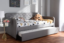 Load image into Gallery viewer, Baxton Studio Camelia Modern and Contemporary Grey Fabric Upholstered Button-Tufted Twin Size Sofa Daybed with Roll-Out Trundle Guest Bed
