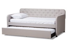 Load image into Gallery viewer, Baxton Studio Camelia Modern and Contemporary Beige Fabric Upholstered Button-Tufted Twin Size Sofa Daybed with Roll-Out Trundle Guest Bed
