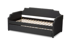 Load image into Gallery viewer, Baxton Studio Ally Modern and Contemporary Charcoal Fabric Upholstered Twin Size Sofa Daybed with Roll Out Trundle Guest Bed
