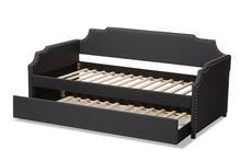 Load image into Gallery viewer, Baxton Studio Ally Modern and Contemporary Charcoal Fabric Upholstered Twin Size Sofa Daybed with Roll Out Trundle Guest Bed
