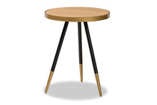 Load image into Gallery viewer, Baxton Studio Lauro Modern and Contemporary Round Walnut Wood and Metal End Table with Two-Tone Black and Gold Legs
