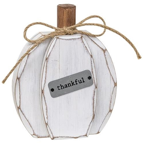 Thankful White Chunky Pumpkin Sitter (Pack of 2)