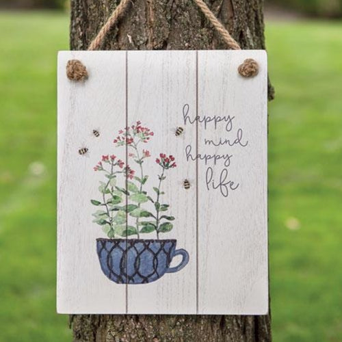 Happy Mind Happy Life Distressed Shiplap Sign (Pack of 2)