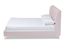 Load image into Gallery viewer, Baxton Studio Saverio Glam and Luxe Light Pink Velvet Fabric Upholstered Queen Size Platform Bed with Gold-Tone Legs
