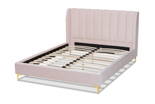 Load image into Gallery viewer, Baxton Studio Saverio Glam and Luxe Light Pink Velvet Fabric Upholstered Queen Size Platform Bed with Gold-Tone Legs
