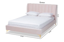 Load image into Gallery viewer, Baxton Studio Saverio Glam and Luxe Light Pink Velvet Fabric Upholstered Queen Size Platform Bed with Gold-Tone Legs
