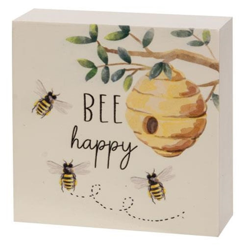 Bee Happy Beehive Box Sign (Pack of 4)