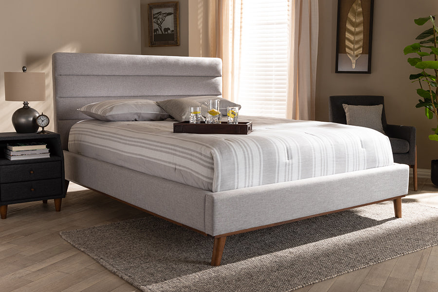 Baxton Studio Erlend Mid-Century Modern Greyish Beige Fabric Upholstered King Size Platform Bed