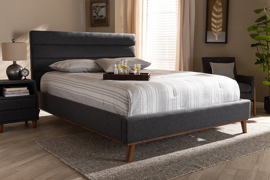 Baxton Studio Erlend Mid-Century Modern Dark Grey Fabric Upholstered Queen Size Platform Bed