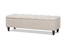 Load image into Gallery viewer, Baxton Studio Brette Mid-Century Modern Light Blue Fabric Upholstered Dark Brown Finished Wood Storage Bench Ottoman
