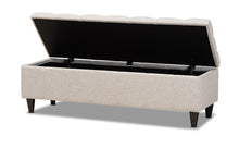 Load image into Gallery viewer, Baxton Studio Brette Mid-Century Modern Light Blue Fabric Upholstered Dark Brown Finished Wood Storage Bench Ottoman

