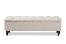 Load image into Gallery viewer, Baxton Studio Brette Mid-Century Modern Light Blue Fabric Upholstered Dark Brown Finished Wood Storage Bench Ottoman
