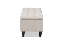 Load image into Gallery viewer, Baxton Studio Brette Mid-Century Modern Light Blue Fabric Upholstered Dark Brown Finished Wood Storage Bench Ottoman
