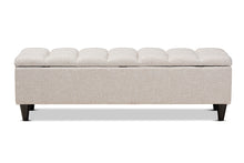 Load image into Gallery viewer, Baxton Studio Brette Mid-Century Modern Light Blue Fabric Upholstered Dark Brown Finished Wood Storage Bench Ottoman
