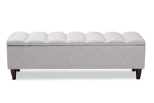 Load image into Gallery viewer, Baxton Studio Brette Mid-Century Modern Grayish Beige Fabric Upholstered Dark Brown Finished Wood Storage Bench Ottoman
