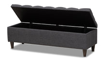 Load image into Gallery viewer, Baxton Studio Brette Mid-Century Modern Charcoal Fabric Upholstered Dark Brown Finished Wood Storage Bench Ottoman
