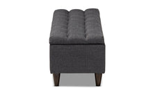 Load image into Gallery viewer, Baxton Studio Brette Mid-Century Modern Charcoal Fabric Upholstered Dark Brown Finished Wood Storage Bench Ottoman

