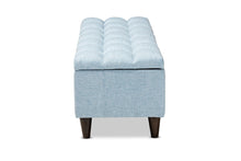 Load image into Gallery viewer, Baxton Studio Brette Mid-Century Modern Light Blue Fabric Upholstered Dark Brown Finished Wood Storage Bench Ottoman
