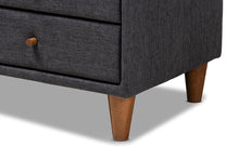 Load image into Gallery viewer, Baxton Studio Claverie Mid-Century Modern Charcoal Fabric Upholstered 2-Drawer Wood Nightstand
