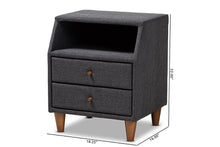 Load image into Gallery viewer, Baxton Studio Claverie Mid-Century Modern Charcoal Fabric Upholstered 2-Drawer Wood Nightstand
