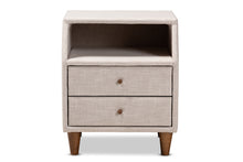 Load image into Gallery viewer, Baxton Studio Claverie Mid-Century Modern Beige Fabric Upholstered 2-Drawer Wood Nightstand
