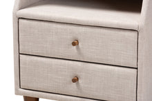 Load image into Gallery viewer, Baxton Studio Claverie Mid-Century Modern Beige Fabric Upholstered 2-Drawer Wood Nightstand

