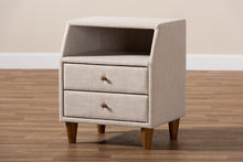 Load image into Gallery viewer, Baxton Studio Claverie Mid-Century Modern Beige Fabric Upholstered 2-Drawer Wood Nightstand

