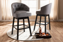 Load image into Gallery viewer, Baxton Studio Theron Transitional Gray Fabric Upholstered Wood Swivel Bar Stool Set of 2
