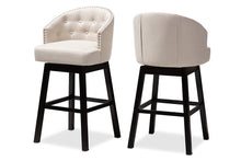 Load image into Gallery viewer, Baxton Studio Theron Transitional Light Beige Fabric Upholstered Wood Swivel Bar Stool Set of 2
