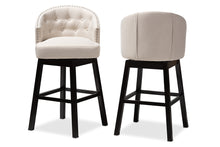 Load image into Gallery viewer, Baxton Studio Theron Transitional Light Beige Fabric Upholstered Wood Swivel Bar Stool Set of 2
