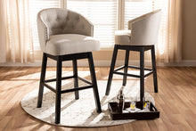 Load image into Gallery viewer, Baxton Studio Theron Transitional Light Beige Fabric Upholstered Wood Swivel Bar Stool Set of 2
