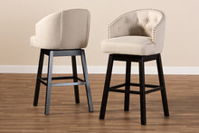Load image into Gallery viewer, Baxton Studio Theron Transitional Light Beige Fabric Upholstered Wood Swivel Bar Stool Set of 2
