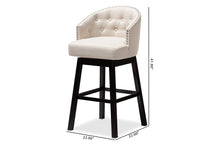 Load image into Gallery viewer, Baxton Studio Theron Transitional Light Beige Fabric Upholstered Wood Swivel Bar Stool Set of 2
