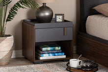 Load image into Gallery viewer, Baxton Studio Rikke Modern and Contemporary Two-Tone Gray and Walnut Finished Wood 1-Drawer Nightstand

