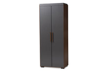 Load image into Gallery viewer, Baxton Studio Rikke Modern and Contemporary Two-Tone Gray and Walnut Finished Wood 7-Shelf Wardrobe Storage Cabinet
