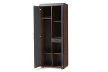 Load image into Gallery viewer, Baxton Studio Rikke Modern and Contemporary Two-Tone Gray and Walnut Finished Wood 7-Shelf Wardrobe Storage Cabinet
