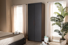 Load image into Gallery viewer, Baxton Studio Rikke Modern and Contemporary Two-Tone Gray and Walnut Finished Wood 7-Shelf Wardrobe Storage Cabinet
