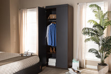 Load image into Gallery viewer, Baxton Studio Rikke Modern and Contemporary Two-Tone Gray and Walnut Finished Wood 7-Shelf Wardrobe Storage Cabinet
