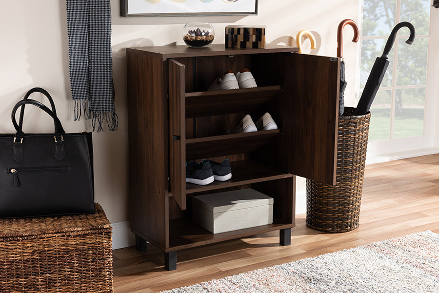Baxton Studio Rossin Modern and Contemporary Walnut Brown Finished 2-Door Wood Entryway Shoe Storage Cabinet