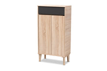 Load image into Gallery viewer, Baxton Studio Fella Mid-Century Modern Two-Tone Oak Brown and Dark Gray Entryway Shoe Cabinet with Drawer
