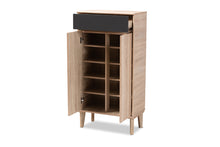 Load image into Gallery viewer, Baxton Studio Fella Mid-Century Modern Two-Tone Oak Brown and Dark Gray Entryway Shoe Cabinet with Drawer
