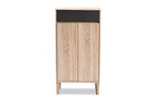 Load image into Gallery viewer, Baxton Studio Fella Mid-Century Modern Two-Tone Oak Brown and Dark Gray Entryway Shoe Cabinet with Drawer
