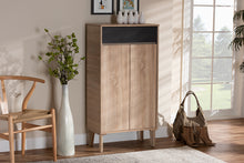 Load image into Gallery viewer, Baxton Studio Fella Mid-Century Modern Two-Tone Oak Brown and Dark Gray Entryway Shoe Cabinet with Drawer
