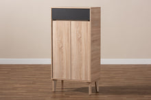 Load image into Gallery viewer, Baxton Studio Fella Mid-Century Modern Two-Tone Oak Brown and Dark Gray Entryway Shoe Cabinet with Drawer
