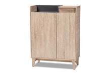 Load image into Gallery viewer, Baxton Studio Fella Mid-Century Modern Two-Tone Oak Brown and Dark Gray Entryway Shoe Cabinet with Lift-Top Storage Compartment
