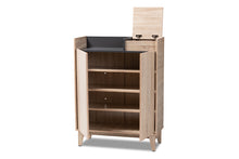 Load image into Gallery viewer, Baxton Studio Fella Mid-Century Modern Two-Tone Oak Brown and Dark Gray Entryway Shoe Cabinet with Lift-Top Storage Compartment

