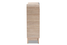Load image into Gallery viewer, Baxton Studio Fella Mid-Century Modern Two-Tone Oak Brown and Dark Gray Entryway Shoe Cabinet with Lift-Top Storage Compartment
