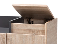 Load image into Gallery viewer, Baxton Studio Fella Mid-Century Modern Two-Tone Oak Brown and Dark Gray Entryway Shoe Cabinet with Lift-Top Storage Compartment
