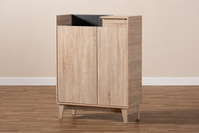 Load image into Gallery viewer, Baxton Studio Fella Mid-Century Modern Two-Tone Oak Brown and Dark Gray Entryway Shoe Cabinet with Lift-Top Storage Compartment
